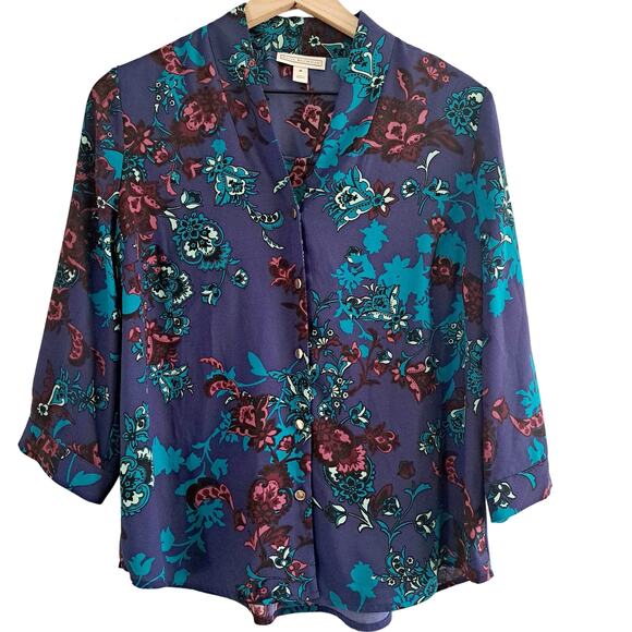 Dana Buchman Button Up Paisley Print Top - Picture 2 of 8